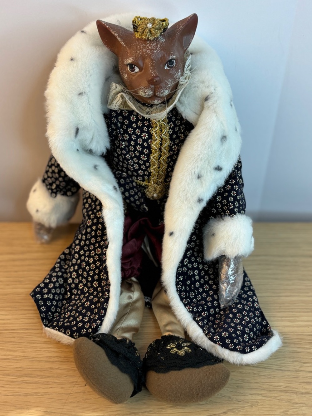 Vintage Anthropomorphic King Cat doll - Handpainted Porcelain